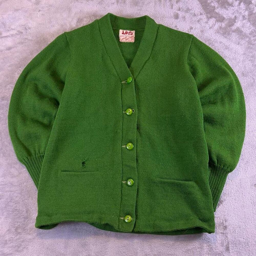 Vintage 1950s Lasley Knitting Co Letterman Cardigan Sweater Virgin Wool Sz S